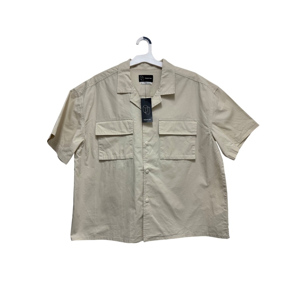 Original Use Mens Utility Shirt Cream Short Sleeve Snap Button Down Large NWT